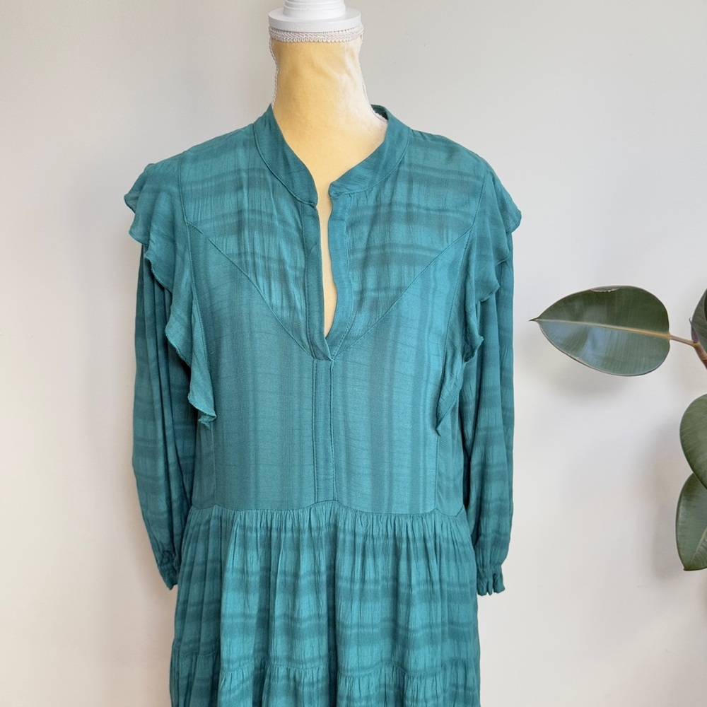 Amadi Anthropologie Rossi Teal Ruffle Dress - Picture 3 of 7